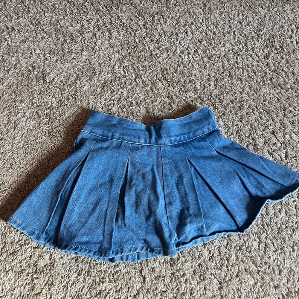Blue Pleated Skater Mini Skirt